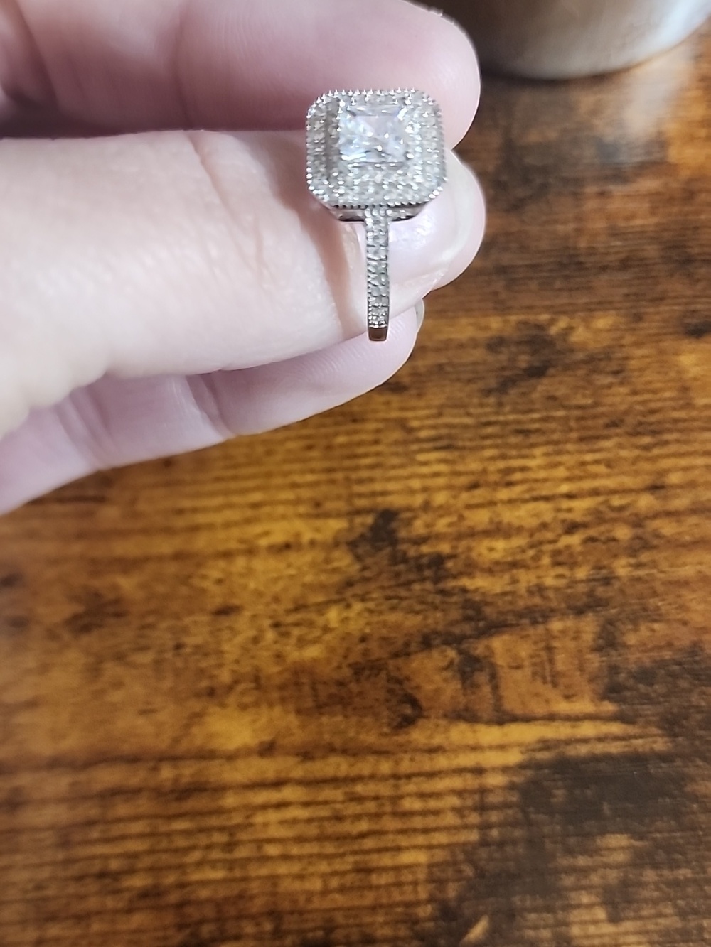 Size 6 S925 Sterling Silver Square Diamond Ring With Double- Layer Full Diamond